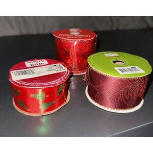 3 Rolls of Variety Ribbon Christmas Trees Swirls Presents Glitter Stripes